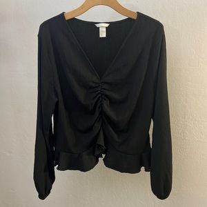 Long sleeve top with ruching in the front